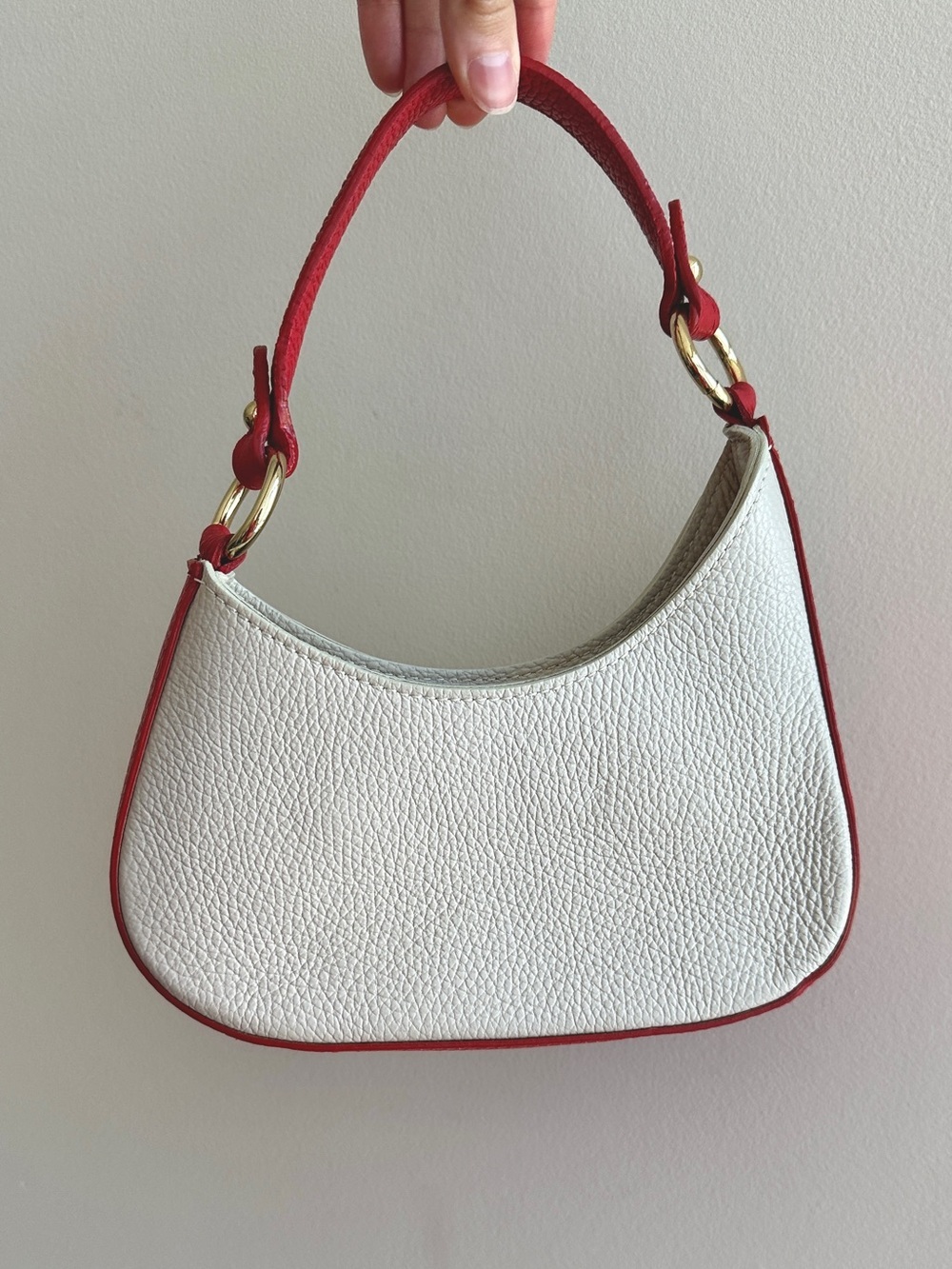 Micro Italian Leather Handbag / Crossbody Bag, Red/White, Mini Halfmoon